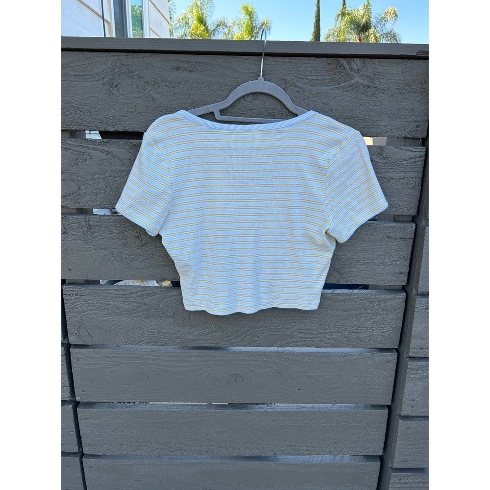 Levi's‎ Crop Top, Striped, Ribbed, Short Sleeve, Blue Yellow Sz M - Picture 2 of 3